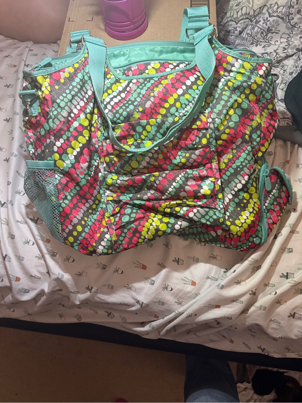thirty-one Multi-Color Dot Tote with Teal Trim